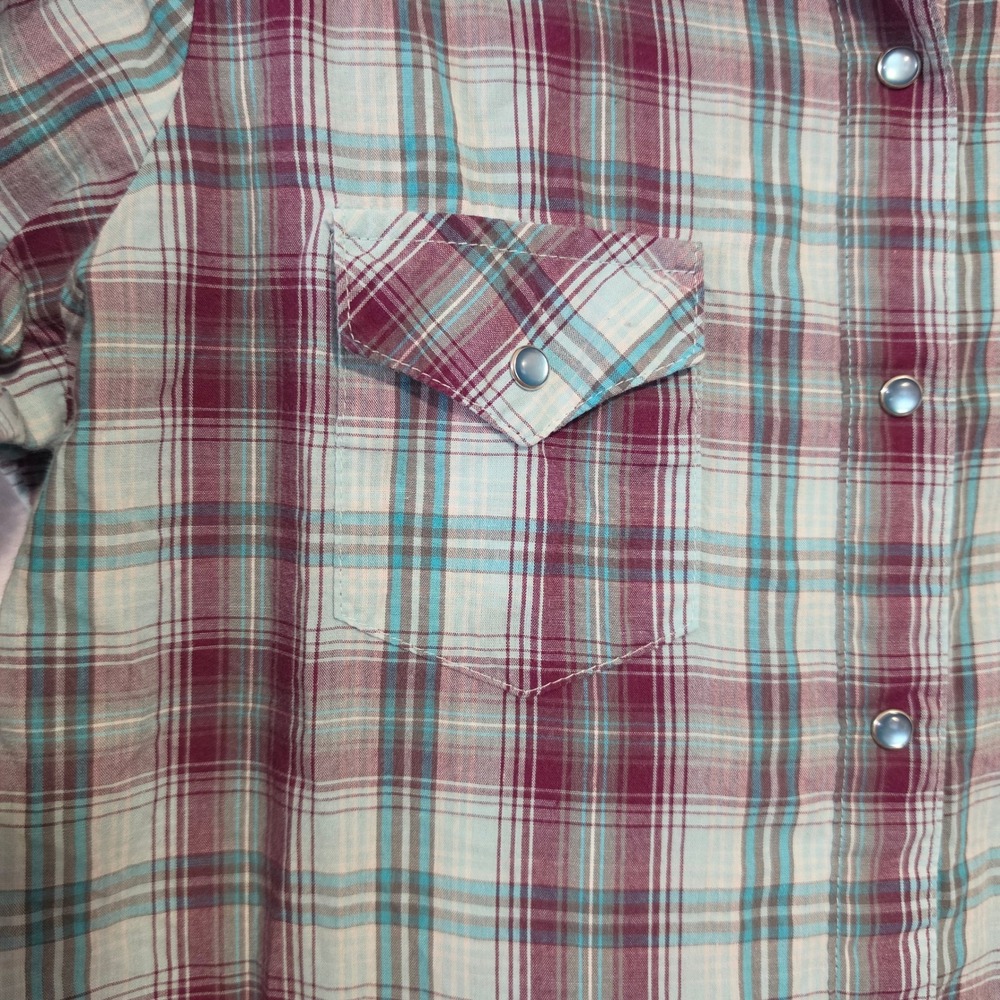 Wrangler As Real As Womens Plaid Western Snap Shirt Purple Teal SZ SM - Picture 3 of 8